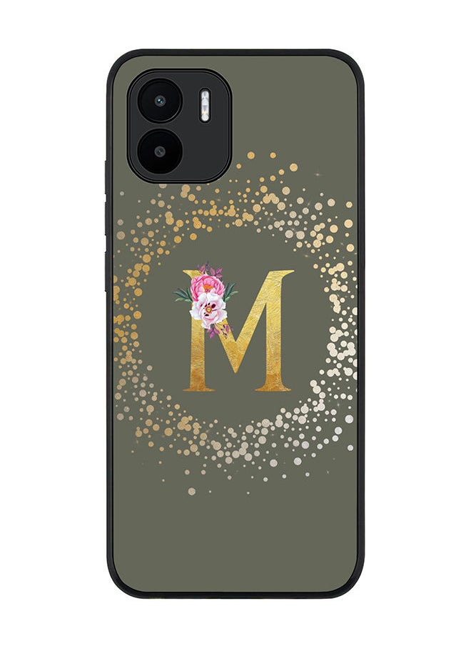 Stylizedd - Rugged Black edge case for Xiaomi Redmi A2 / Xiaomi Redmi A1 Slim fit Soft Case Flexible Rubber Edges TPU Gel Thin Cover - Custom Monogram Initial Letter Floral Pattern Alphabet - M (Olive Green) - Image 1