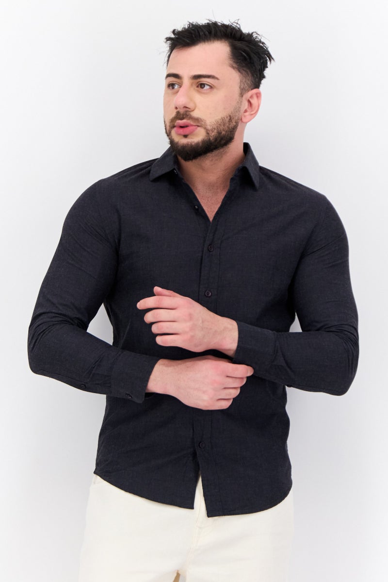 Algspar قميص رجالي عادي بأكمام طويلة بلون رمادي داكن - Image 1