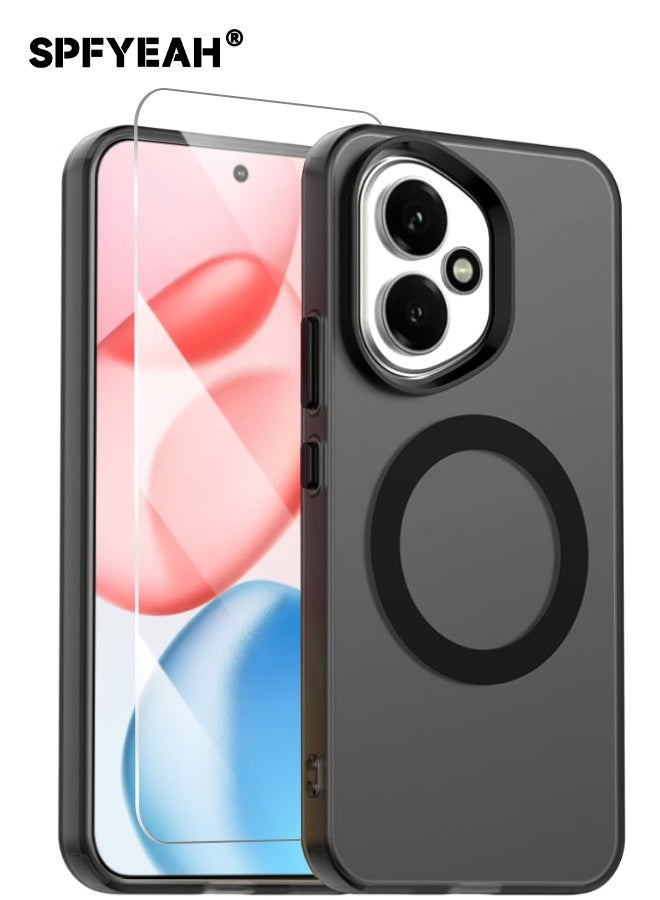 SPFYEAH [2-in-1] Honor 400 Case with HD Tempered Glass Screen Protector, [Anti-Drop Shockproof][Anti-Slip][No Yellowing][Skin Friendly] Slim Hard Frosted Case for Honor 400 5G 6.55 inch, Black - Image 1