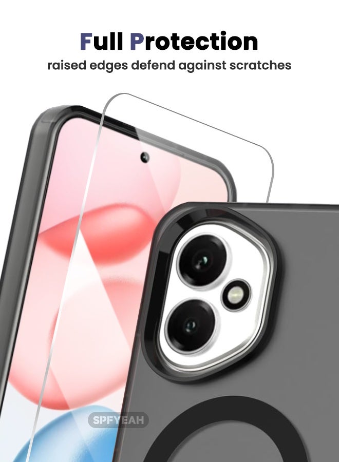 SPFYEAH [2-in-1] Honor 400 Case with HD Tempered Glass Screen Protector, [Anti-Drop Shockproof][Anti-Slip][No Yellowing][Skin Friendly] Slim Hard Frosted Case for Honor 400 5G 6.55 inch, Black - Image 5