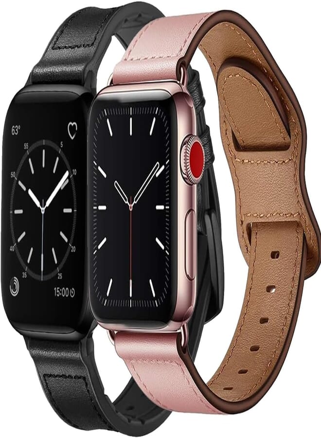 Next Next Store 2 Pack Premium Leather Band Compatible with iWatch Bands for Men Women Series 1/2/3/4/5/6/7/8/9 38mm 40mm 41mm