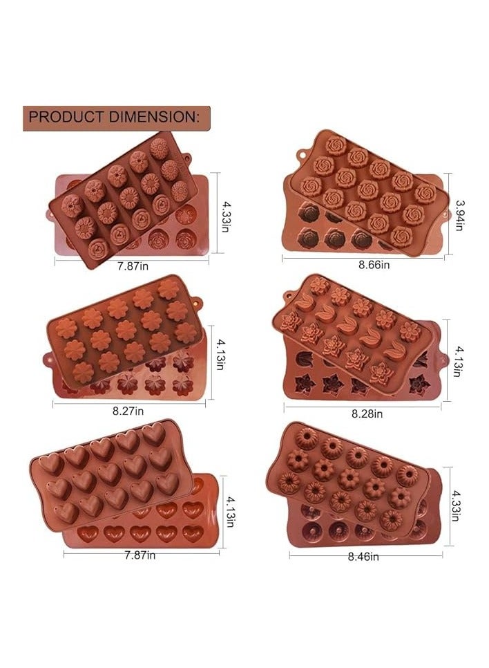 erorex 6 Pack Silicone Chocolate Candy Molds, Non-Stick 15 Cavity Silicone Tray Molds with Different Shapes for Making Chocolate Cake Candy Ice Cubes Jelly, Brown, SM-001  - Image 2