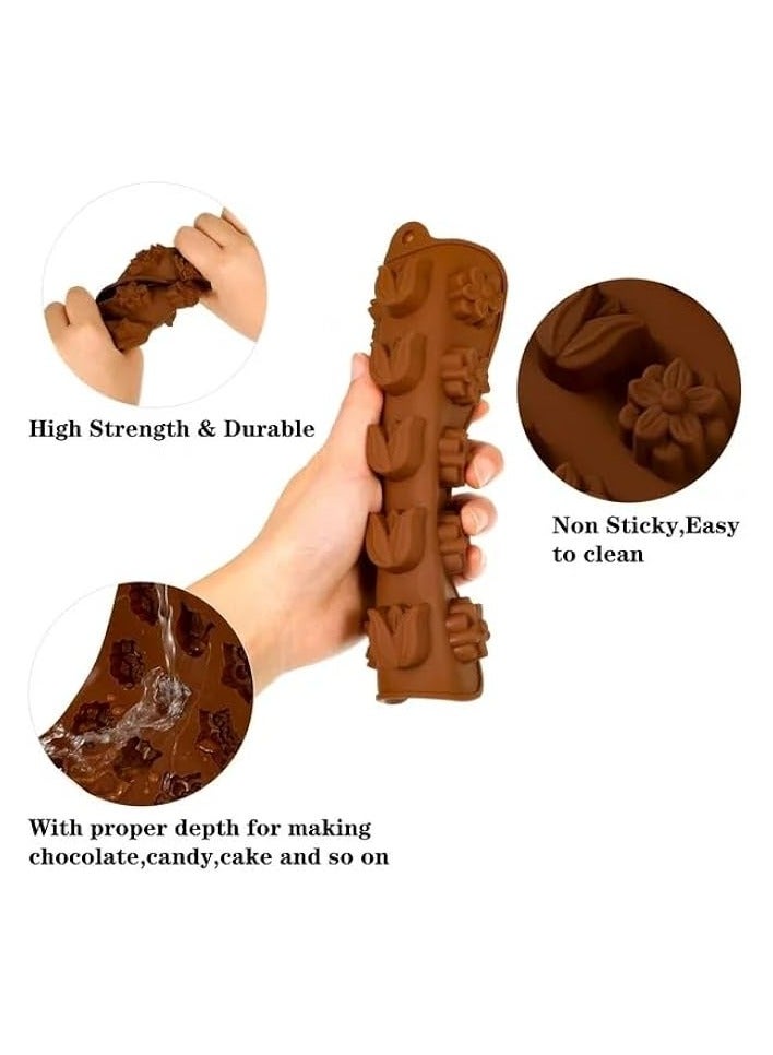 erorex 6 Pack Silicone Chocolate Candy Molds, Non-Stick 15 Cavity Silicone Tray Molds with Different Shapes for Making Chocolate Cake Candy Ice Cubes Jelly, Brown, SM-001  - Image 3