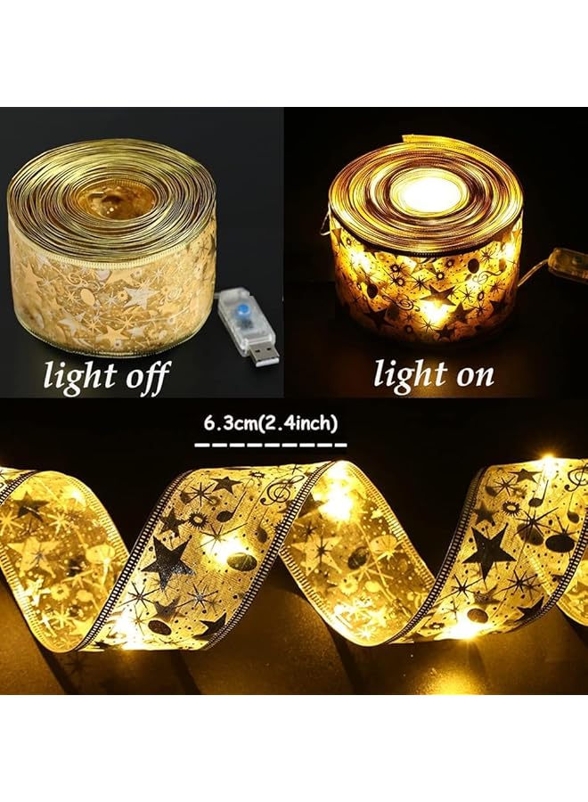 erorex Tree Decorations String Lights 32Ft 100 Led Lights Copper Wire Ribbon Bows Lights For Party Weddings Holiday Tree Decorations Width 6.3Cm Gold Warm Light - Image 4