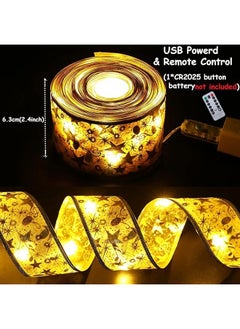 erorex Tree Decorations String Lights 32Ft 100 Led Lights Copper Wire Ribbon Bows Lights For Party Weddings Holiday Tree Decorations Width 6.3Cm Gold Warm Light  - Image 3