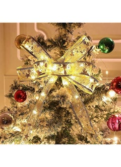 erorex Tree Decorations String Lights 32Ft 100 Led Lights Copper Wire Ribbon Bows Lights For Party Weddings Holiday Tree Decorations Width 6.3Cm Gold Warm Light  - Image 2