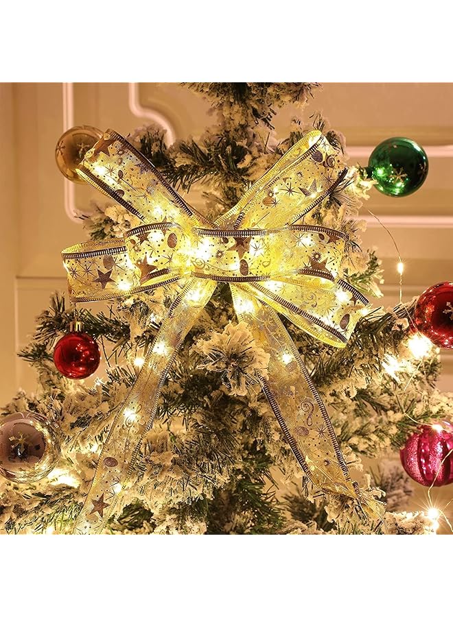 erorex Tree Decorations String Lights 32Ft 100 Led Lights Copper Wire Ribbon Bows Lights For Party Weddings Holiday Tree Decorations Width 6.3Cm Gold Warm Light - Image 2