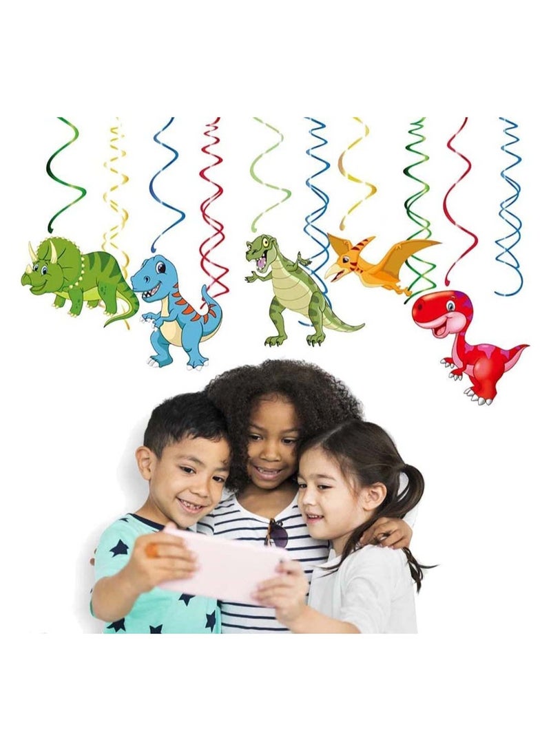 SOLARAE 30PCS Watercolor Dinosaur Hanging Swirl Dinosaur Party Decorations for Boys Kids Dino Theme Birthday Party Supplies Jurassic World Hanging Spiral Garlands Ceiling Decor - Image 2