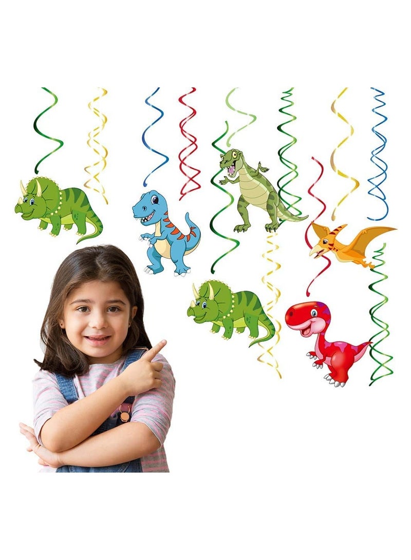 SOLARAE 30PCS Watercolor Dinosaur Hanging Swirl Dinosaur Party Decorations for Boys Kids Dino Theme Birthday Party Supplies Jurassic World Hanging Spiral Garlands Ceiling Decor - Image 3
