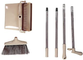 HEBEZON Broom and Dust Pan Set with Long Handle Heavy Duty Broom and Upright Standing Dustpan Combo for Indoor Outdoor Kitchen Schools Hotel Hospital Upright Household Dust Pan - Image 2