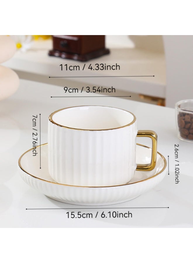 8oz Ceramic Cappuccino Cups with Saucers Set, White with Gold Trim, Set of 6 - Image 2