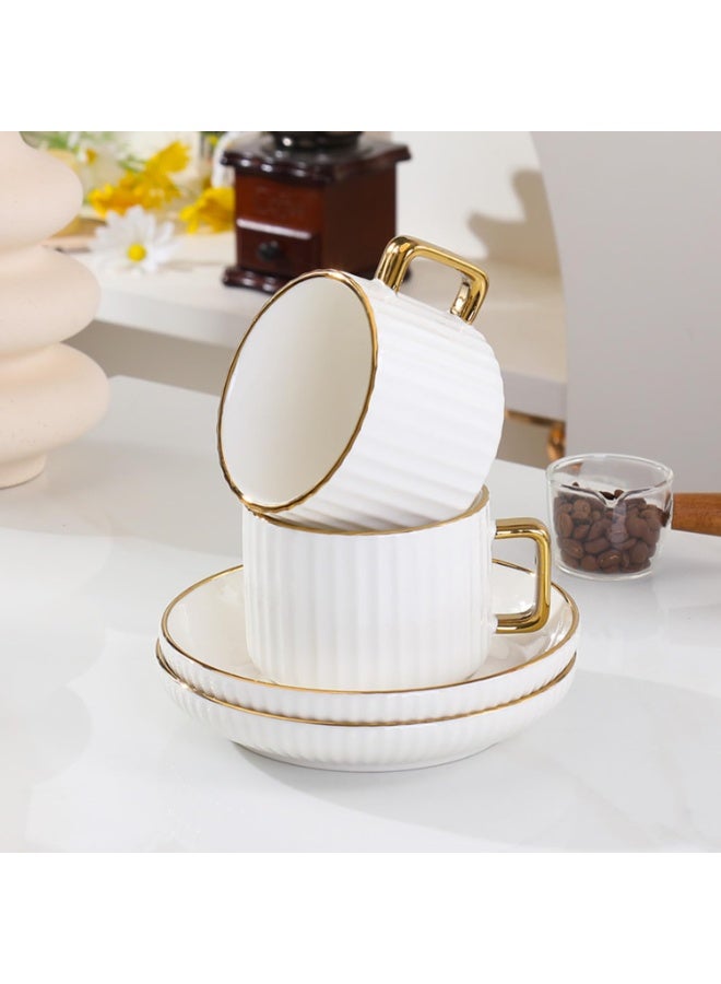 8oz Ceramic Cappuccino Cups with Saucers Set, White with Gold Trim, Set of 6 - Image 3