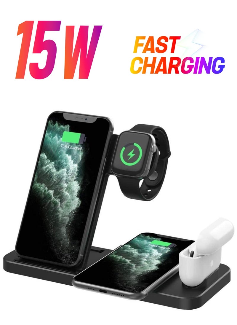 Generic - 4 in 1 Wireless Charging Stand,, Fast Charger for Apple Watch, iPhone 13/12/11/ Pro Max/Mini/11/Pro/AirPods/Samsung smart phone etc - Image 1
