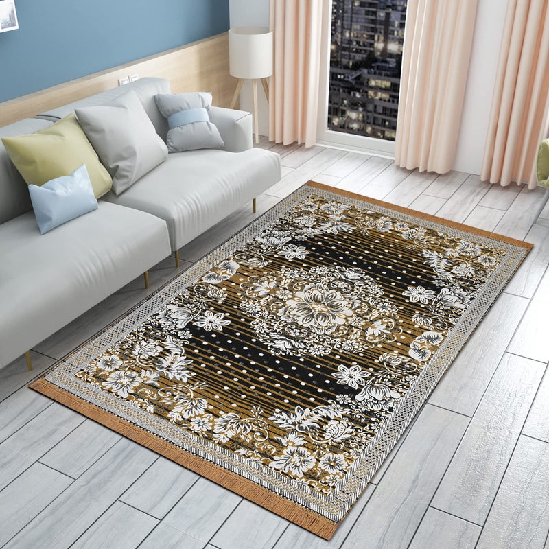 Purav Light Floral Design Cotton Carpet 5x7 feet for Living Room Bedroom Home Decor Carpets Mat (Yellow Color) - Image 5