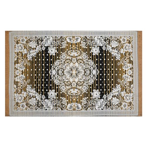 Purav Light Floral Design Cotton Carpet 5x7 feet for Living Room Bedroom Home Decor Carpets Mat (Yellow Color) - Image 2