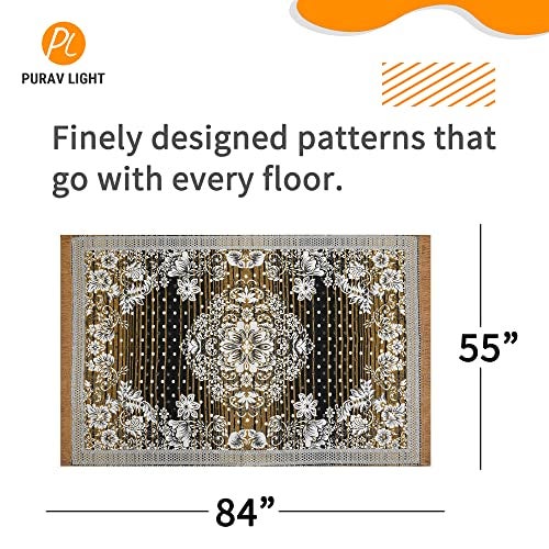 Purav Light Floral Design Cotton Carpet 5x7 feet for Living Room Bedroom Home Decor Carpets Mat (Yellow Color) - Image 3