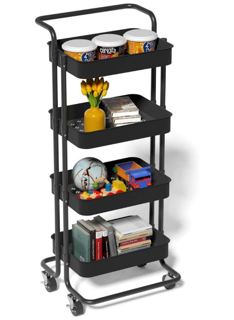 4-Tier Mesh Wire Rolling Multifunction Utility Cart Trolley With Hook