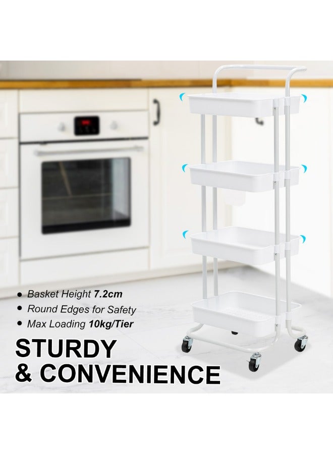 4-Tier Mesh Wire Rolling Multifunction Utility Cart Trolley With Hook