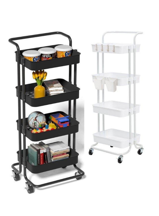 4-Tier Mesh Wire Rolling Multifunction Utility Cart Trolley With Hook