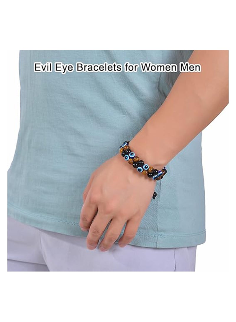 Zikra Triple Protection Bracelet for Men Women Tiger Eye and Black Obsidian 8mm Beads Bracelet Healing Bracelet Bring Luck and Prosperity Happiness 2 PCS - Image 3