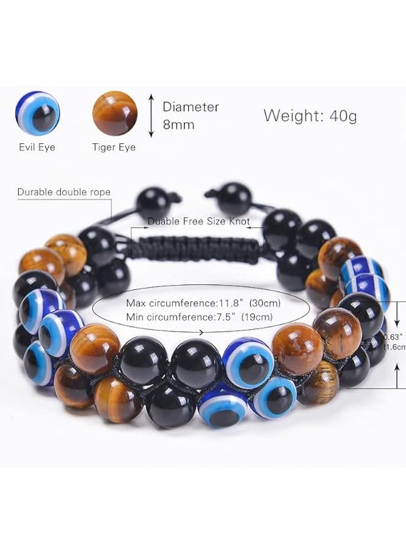 Zikra Triple Protection Bracelet for Men Women Tiger Eye and Black Obsidian 8mm Beads Bracelet Healing Bracelet Bring Luck and Prosperity Happiness 2 PCS - Image 5