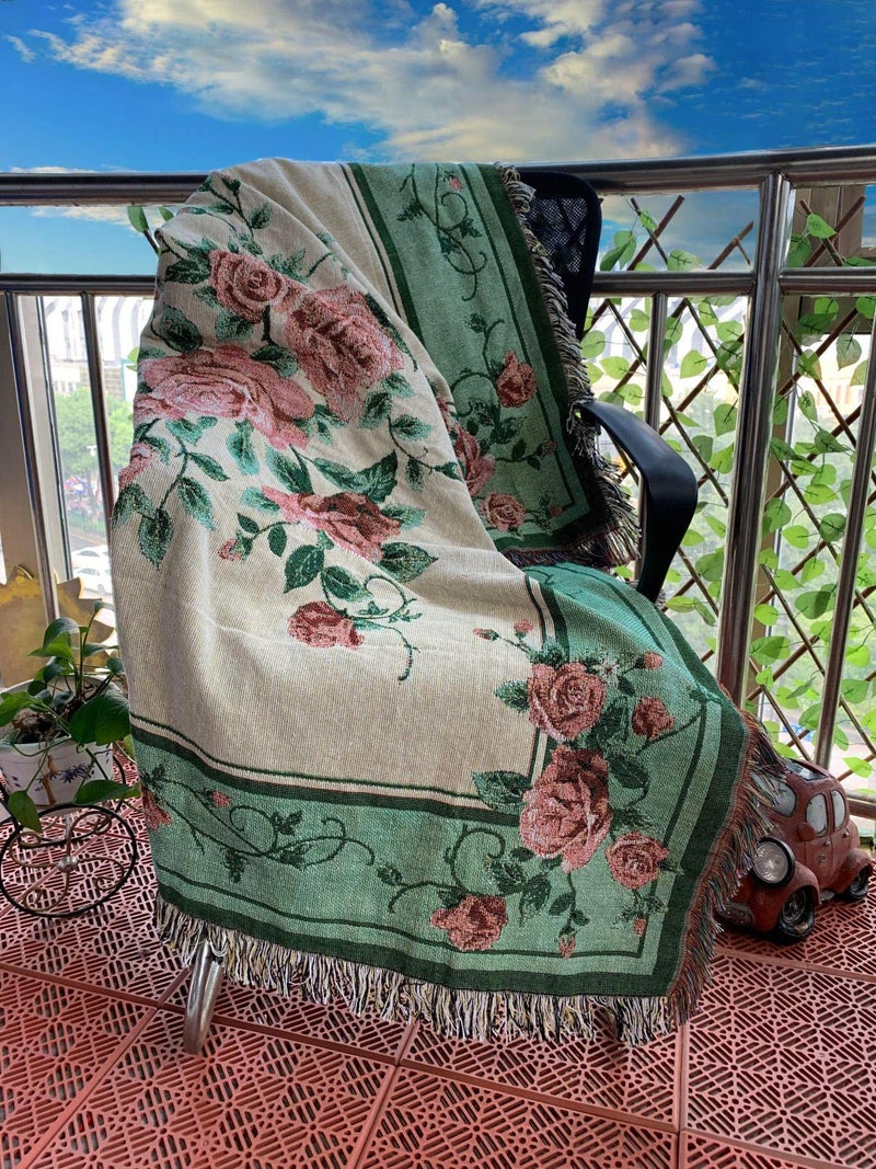 EZ.enjoy Rose Woven Tapestry Throw Blanket Wall Hanging Art Handicrafts Jacquard Multipurpose Soft Travel Mat Outdoor with Fringe Tassels 50 X 60 Inches - Image 5