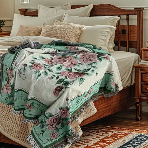 EZ.enjoy Rose Woven Tapestry Throw Blanket Wall Hanging Art Handicrafts Jacquard Multipurpose Soft Travel Mat Outdoor with Fringe Tassels 50 X 60 Inches - Image 3
