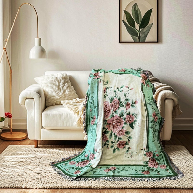 EZ.enjoy Rose Woven Tapestry Throw Blanket Wall Hanging Art Handicrafts Jacquard Multipurpose Soft Travel Mat Outdoor with Fringe Tassels 50 X 60 Inches - Image 2