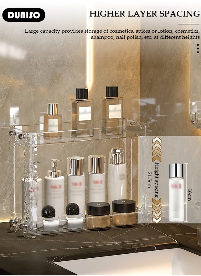 DUNISO Transparent Display Riser Shelf , Bathroom Organizer Countertop Storage Clear 2 Tier Corner Shelf, Rack Stand for Jewelry, Makeup, Sunglasses  - Image 5