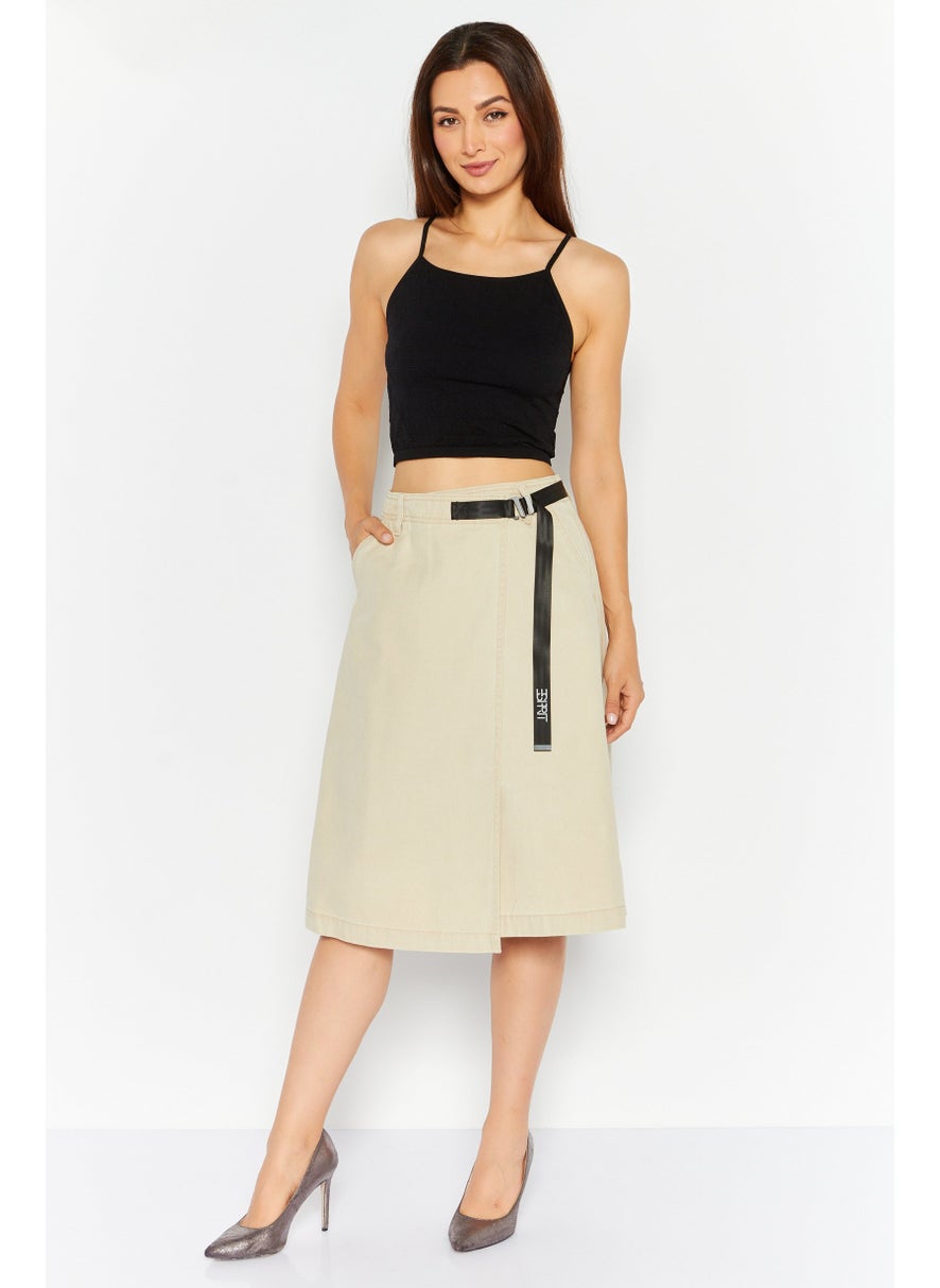 ESPRIT Women Plain Buckle Waist Midi Skirts, Beige  - Image 2