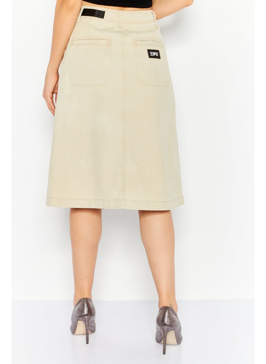 ESPRIT Women Plain Buckle Waist Midi Skirts, Beige  - Image 4