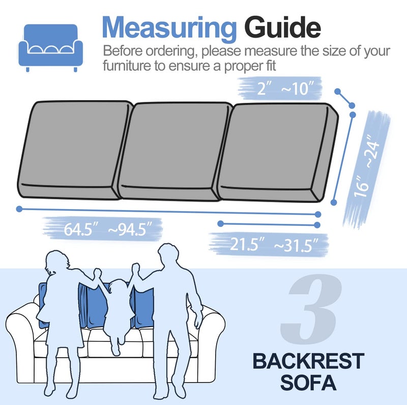 WEYOND Large Backrest Cushion Covers Super Stretch Back Covers for 3 Cushion Couch Sofa, Couch Back Cushion Covers Featuring with Chenille Yarn (Softer Version, 3PC, Dark Grey) - Image 4