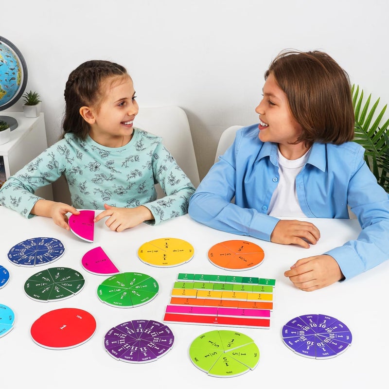 Simply magic 166 PCS Magnetic Fraction Tiles & Fraction Circles with Percentages - Fraction & Percent Strips & Bars, Fraction Manipulatives Class Set, Teaching Learning Fractions, Math Manipulatives - Image 2