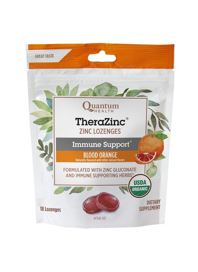 Quantum Health Therazinc Usda Organic Zinc Lozenges;Blood Orange;Immune Support Formulated With Zinc Gluconate;Fast Relief;No Aftertaste;Usda Organic;18 Count  - Image 1