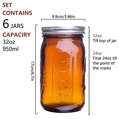 eleganttime Amber Glass Mason Jars 32 oz Wide Mouth with Airtight Lids and Bands 6 Pack Large Glass Canning Mason Jars Quart,Great for Canning Jar Pickle Fermenting Jam Jar - Image 2