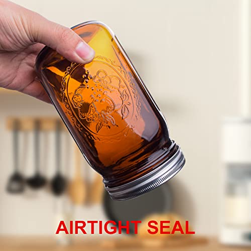 eleganttime Amber Glass Mason Jars 32 oz Wide Mouth with Airtight Lids and Bands 6 Pack Large Glass Canning Mason Jars Quart,Great for Canning Jar Pickle Fermenting Jam Jar - Image 3