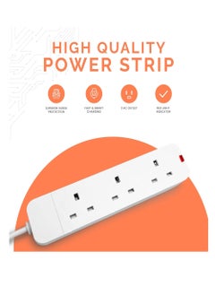 Rock Pow 2.5 Meters Power Extension Cord with 3 Power Plugs 3 Way Power Strip Extension Lead 2.5 meter - White  - Image 2