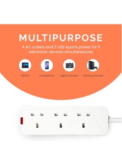 Rock Pow 2.5 Meters Power Extension Cord with 3 Power Plugs 3 Way Power Strip Extension Lead 2.5 meter - White  - Image 4