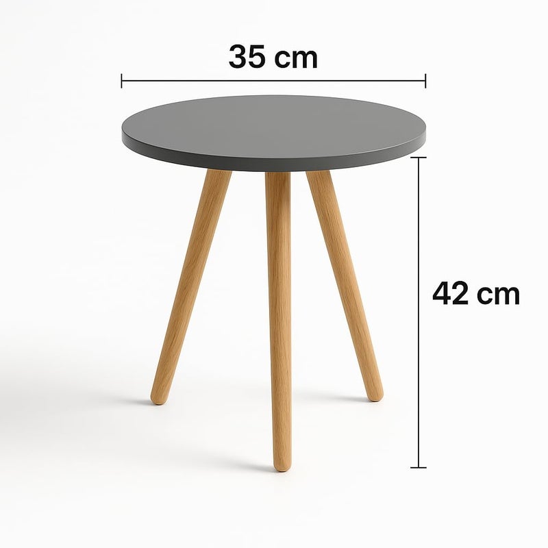 FendiHome Round Side Table with Wooden Legs – Modern Accent End Table for Living Room, Bedroom, or Office (Matte Charcoal Gray) - Image 2