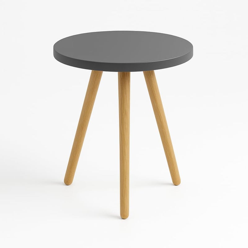 FendiHome Round Side Table with Wooden Legs – Modern Accent End Table for Living Room, Bedroom, or Office (Matte Charcoal Gray) - Image 3