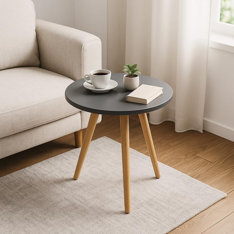 FendiHome Round Side Table with Wooden Legs – Modern Accent End Table for Living Room, Bedroom, or Office (Matte Charcoal Gray) - Image 1
