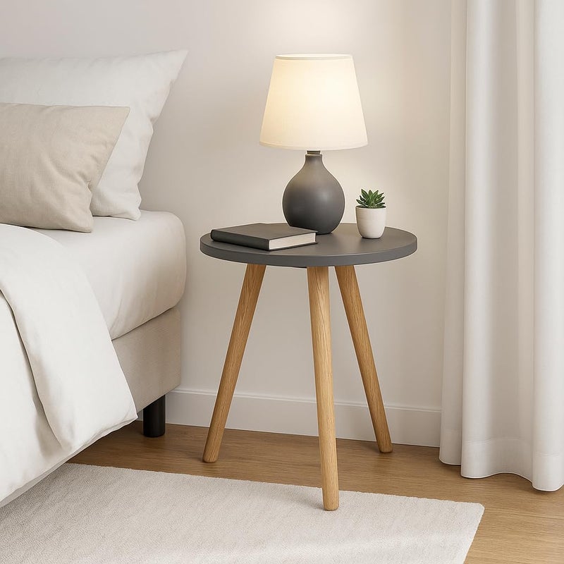 FendiHome Round Side Table with Wooden Legs – Modern Accent End Table for Living Room, Bedroom, or Office (Matte Charcoal Gray) - Image 5