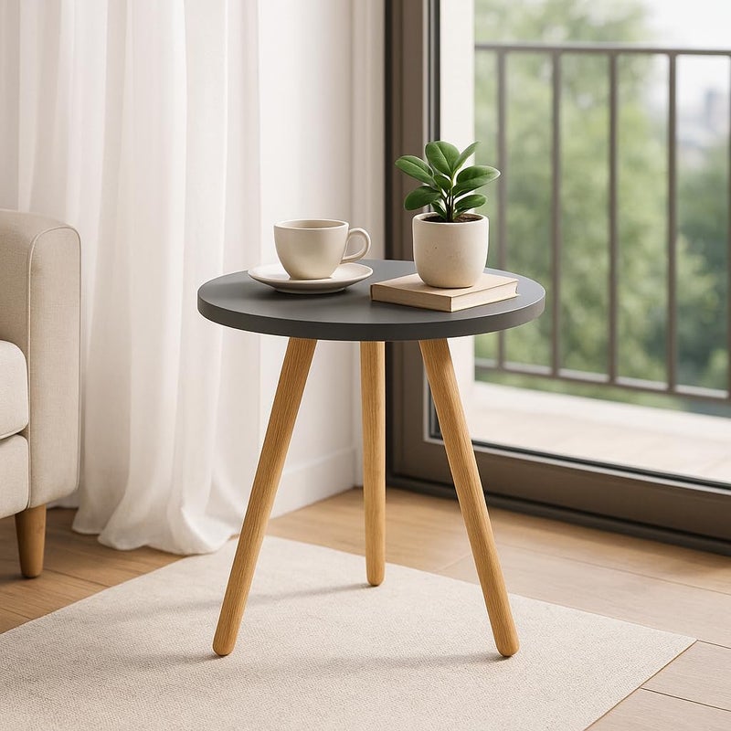 FendiHome Round Side Table with Wooden Legs – Modern Accent End Table for Living Room, Bedroom, or Office (Matte Charcoal Gray) - Image 4