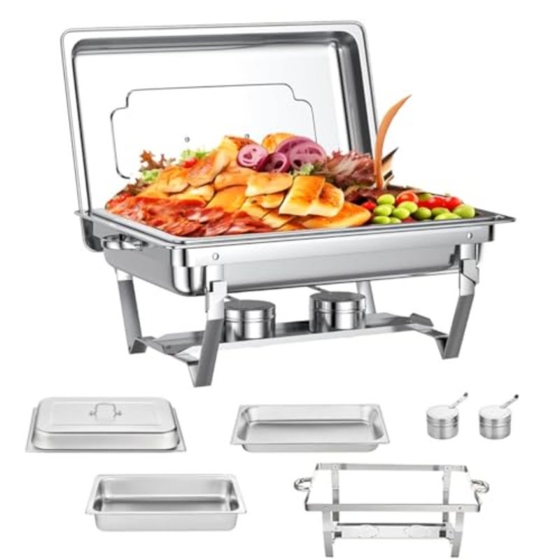 Chafing Dish Buffet Server Set 11L, Catering Serving Food Warmer Tray, Stainless Steel Serve Chafer Heater with Lid and Food Pan, Foldable Cooked Food Holding Stove for Party Restaurant Hotel Commercial - Image 1