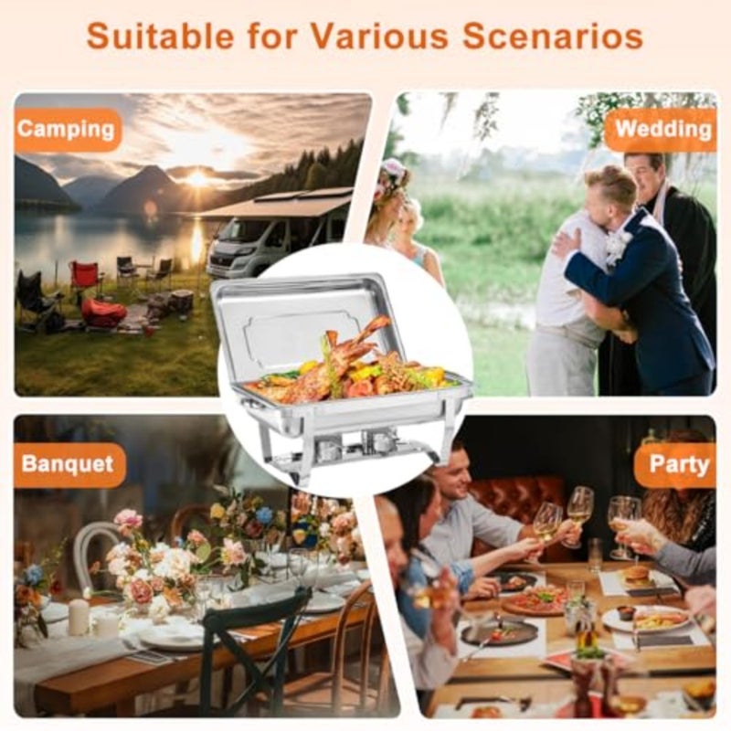 Chafing Dish Buffet Server Set 11L, Catering Serving Food Warmer Tray, Stainless Steel Serve Chafer Heater with Lid and Food Pan, Foldable Cooked Food Holding Stove for Party Restaurant Hotel Commercial - Image 5