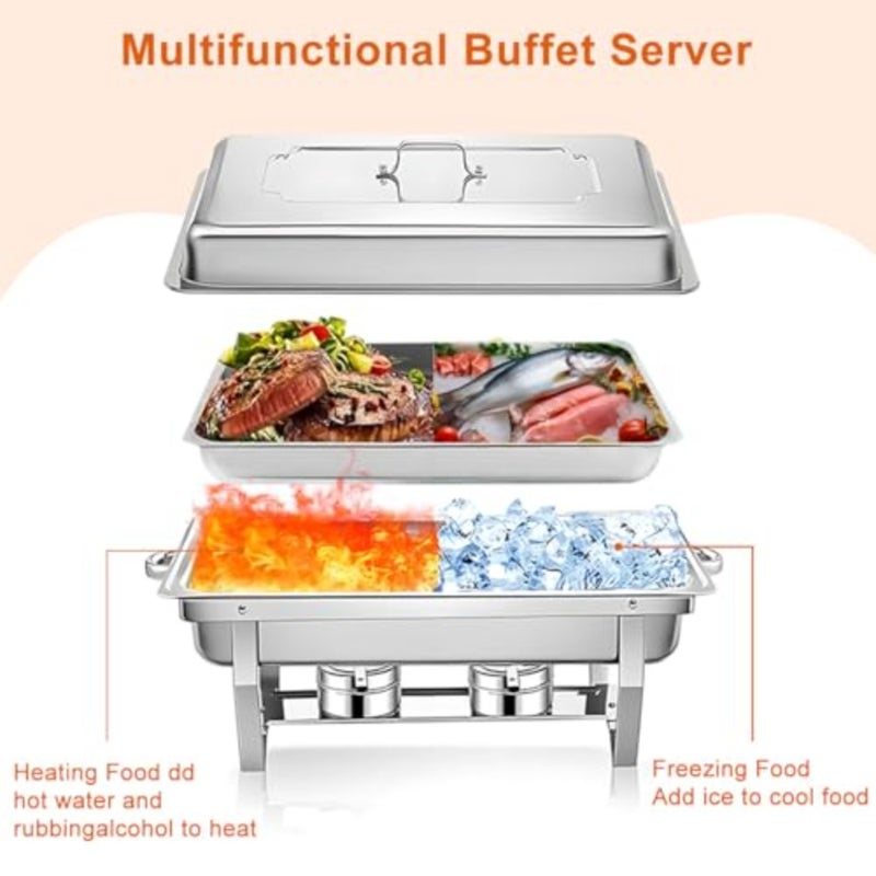Chafing Dish Buffet Server Set 11L, Catering Serving Food Warmer Tray, Stainless Steel Serve Chafer Heater with Lid and Food Pan, Foldable Cooked Food Holding Stove for Party Restaurant Hotel Commercial - Image 3
