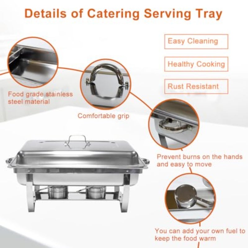 Chafing Dish Buffet Server Set 11L, Catering Serving Food Warmer Tray, Stainless Steel Serve Chafer Heater with Lid and Food Pan, Foldable Cooked Food Holding Stove for Party Restaurant Hotel Commercial - Image 4