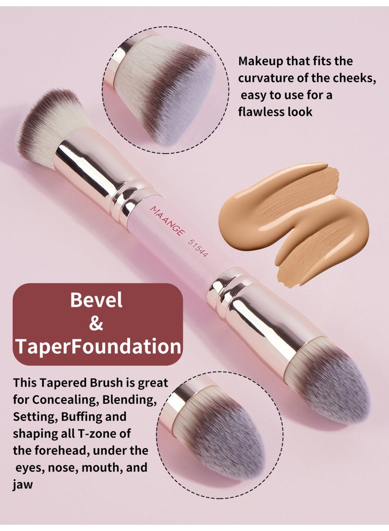 مانجي مجموعة فرشاة ماكياج الأساس ، فرشاة ماكياج مزدوجة النهاية 5 قطع (مسطحة / زاوية / زاوية مستديرة / أعلى متزورة) للسائل والكريم والمسحوق وخليط فرشاة الوجه المحيط وفرشة ظل العين (الوردي / الذهبي) - Image 4
