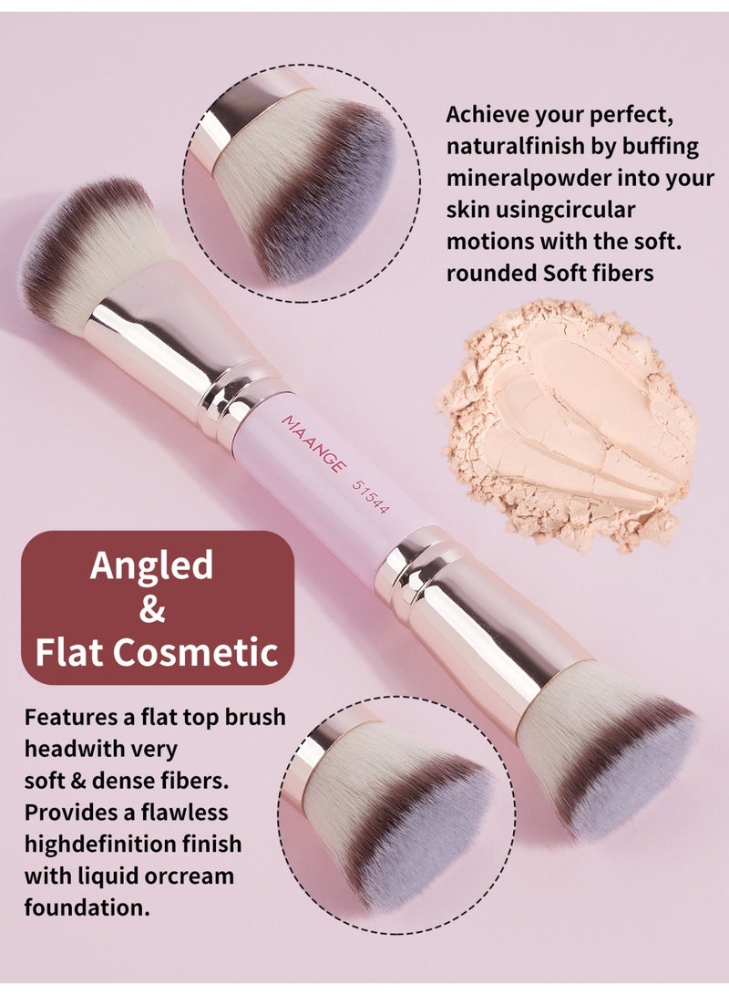 مانجي مجموعة فرشاة ماكياج الأساس ، فرشاة ماكياج مزدوجة النهاية 5 قطع (مسطحة / زاوية / زاوية مستديرة / أعلى متزورة) للسائل والكريم والمسحوق وخليط فرشاة الوجه المحيط وفرشة ظل العين (الوردي / الذهبي) - Image 3