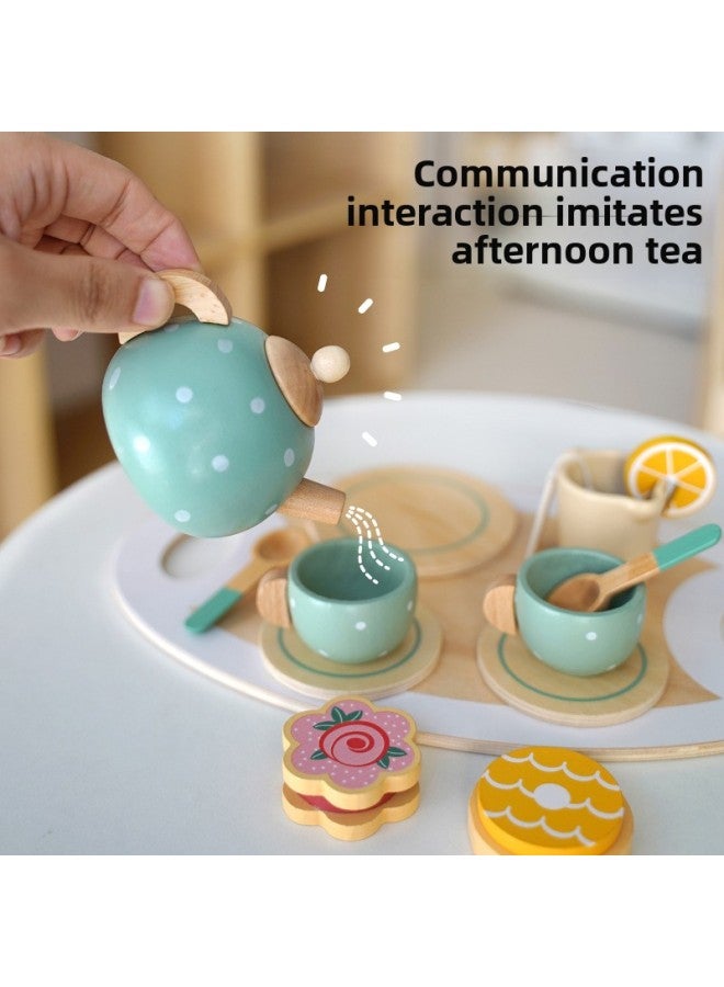 Wooden Play House Ice Cream Table Children's Simulation Kitchen Tea Set Coffee Machine Bread Machine Suit Chicey Toys-Color:baked Cookies  - Image 5